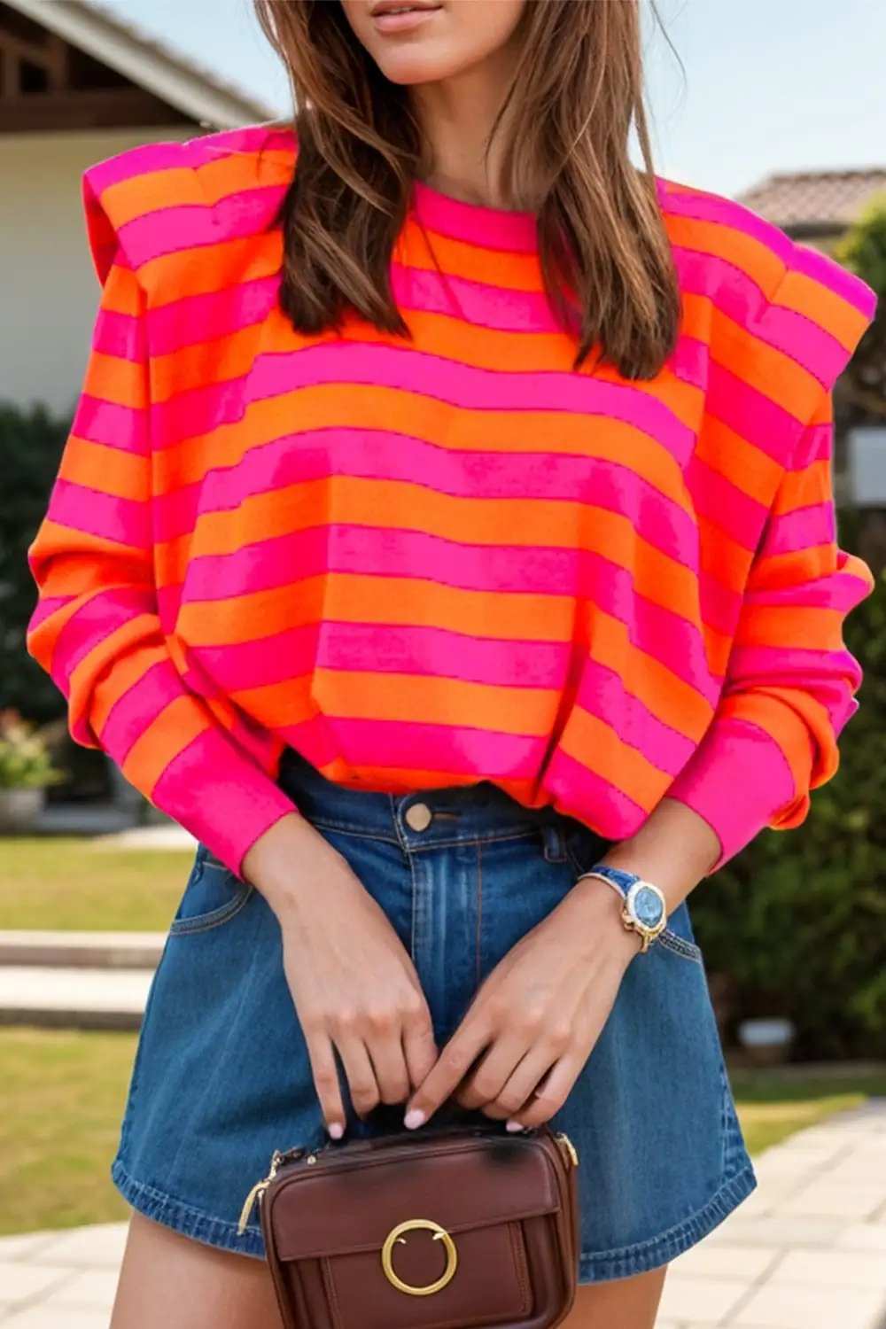 Striped Round Neck Long Sleeve Knit Top - Trendsi - Flyclothing LLC