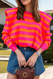 Striped Round Neck Long Sleeve Knit Top - Trendsi - Flyclothing LLC