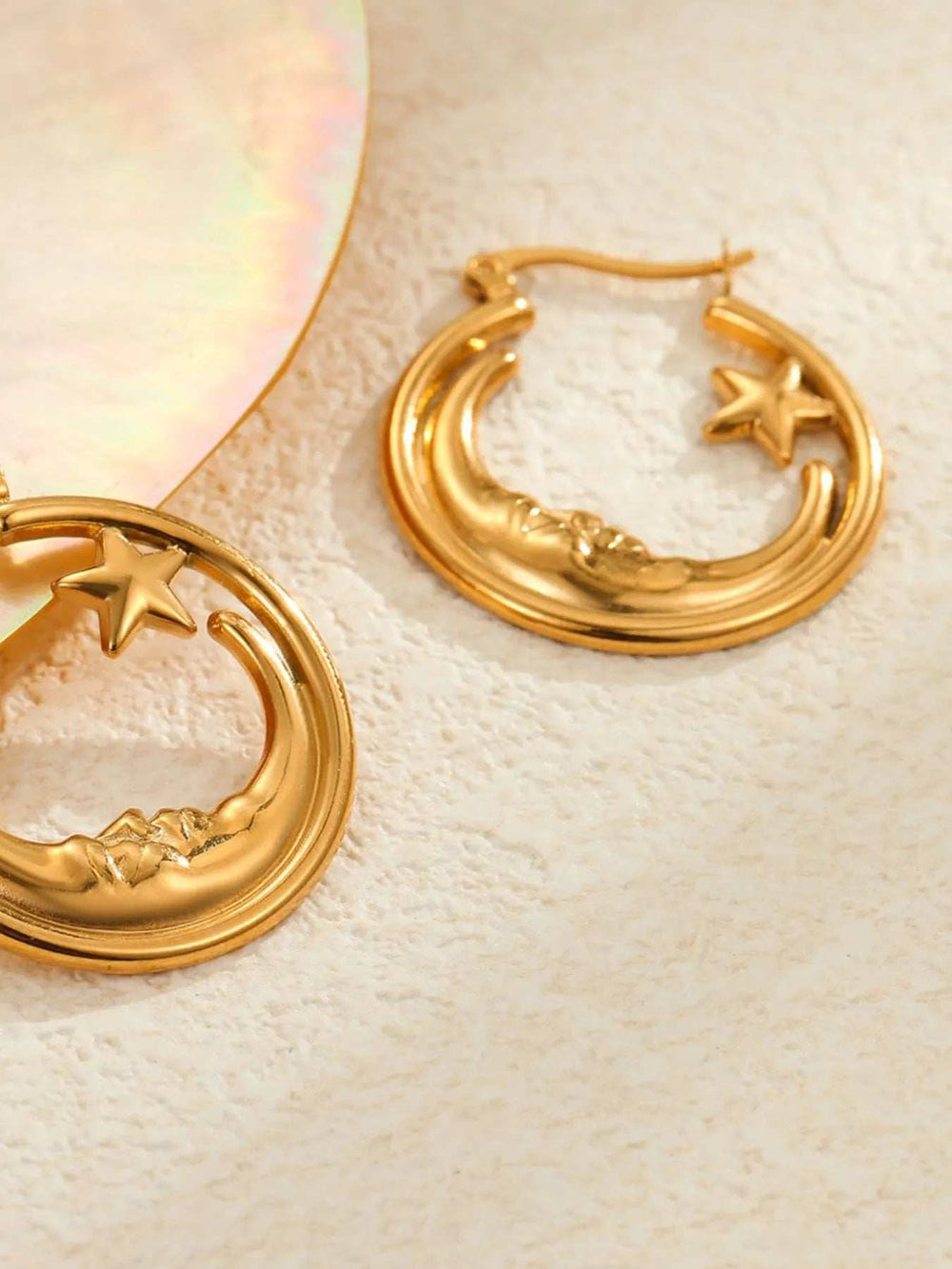 18K Gold-Plated Crescent Moon Star Hoop Earrings - Trendsi - Flyclothing LLC