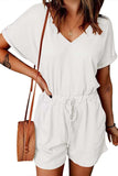 Full Size Drawstring V-Neck Short Sleeve Romper - Trendsi - Flyclothing LLC
