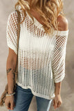 Openwork Round Neck Half Sleeve Knit Cover Up - Trendsi - Flyclothing LLC