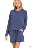 Zenana Corded Rib Long Sleeve Tee and Shorts Set - Trendsi - Flyclothing LLC