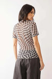 Davi & Dani Checker Board Printed Mesh Short Sleeve Top - Trendsi - Flyclothing LLC