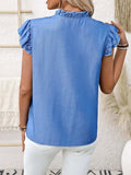 Ruffled Notched Cap Sleeve Blouse - Trendsi - Flyclothing LLC
