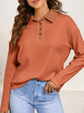 Long Sleeve Thermal Knit Polo Top - Trendsi - Flyclothing LLC