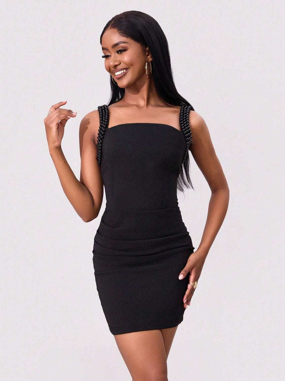 Bead Trim Wide Strap Wrap Dress - Trendsi - Flyclothing LLC