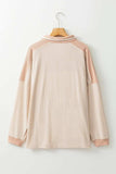 Waffle-Knit Color Block Half Button Long Sleeve Top - Trendsi - Flyclothing LLC