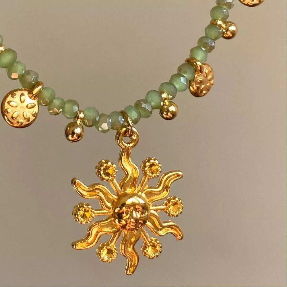 14K Gold-Plated Bead Sun Pendant Necklace - Trendsi - Flyclothing LLC