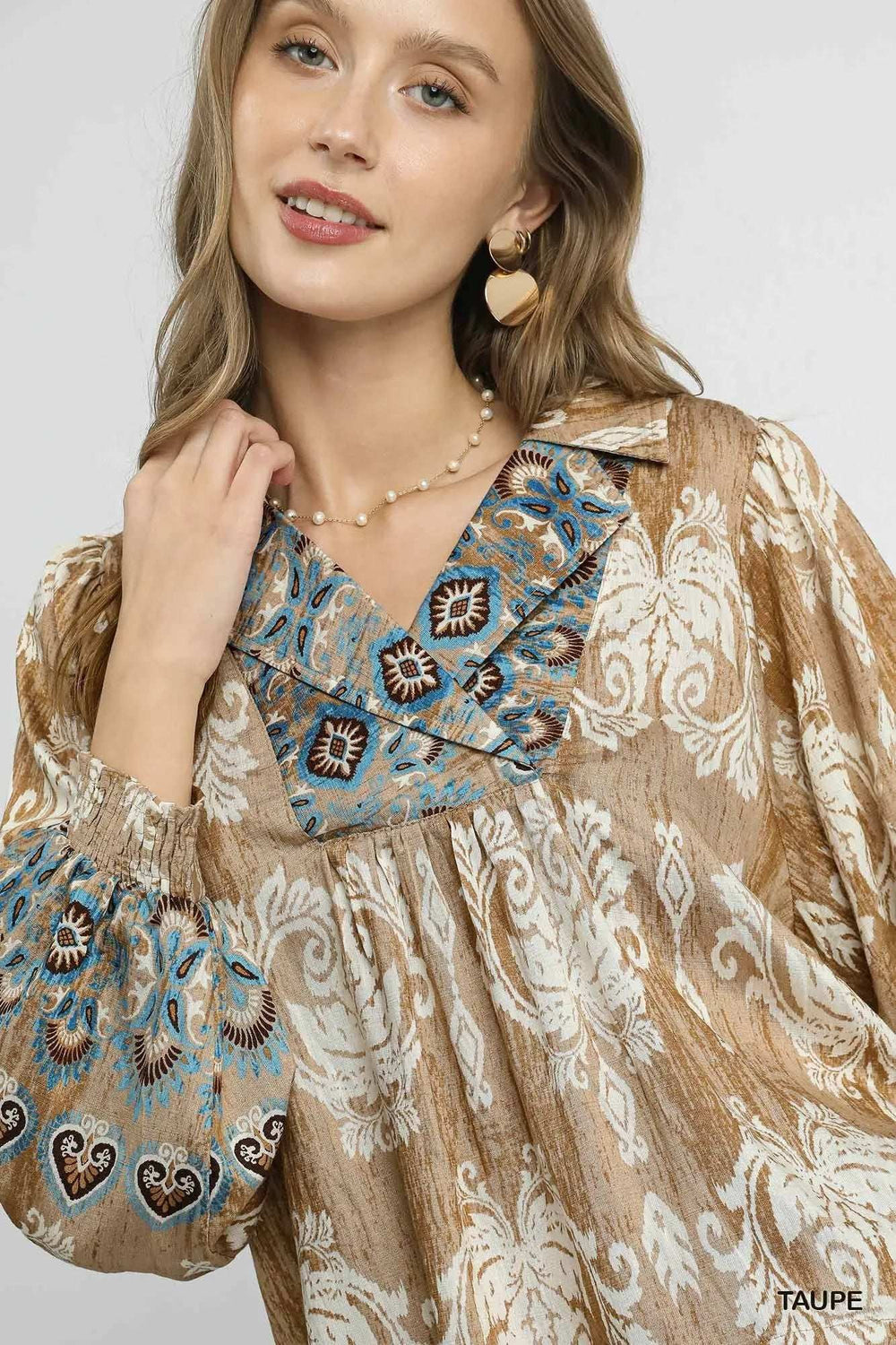 Umgee Floral Boho Blouse with Scalloped Hem - Trendsi - Flyclothing LLC
