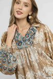 Umgee Floral Boho Blouse with Scalloped Hem - Trendsi - Flyclothing LLC