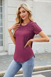 Smocked Round Neck Short Sleeve T-Shirt - Trendsi - Flyclothing LLC
