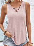 Eyelet Wide Strap Tank - Trendsi - Flyclothing LLC