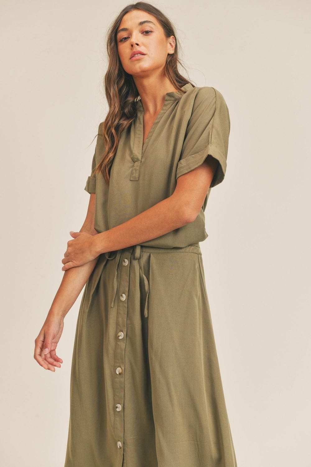 MABLE Short Sleeve Top and Button Down Midi Skirt Set - Trendsi - Flyclothing LLC