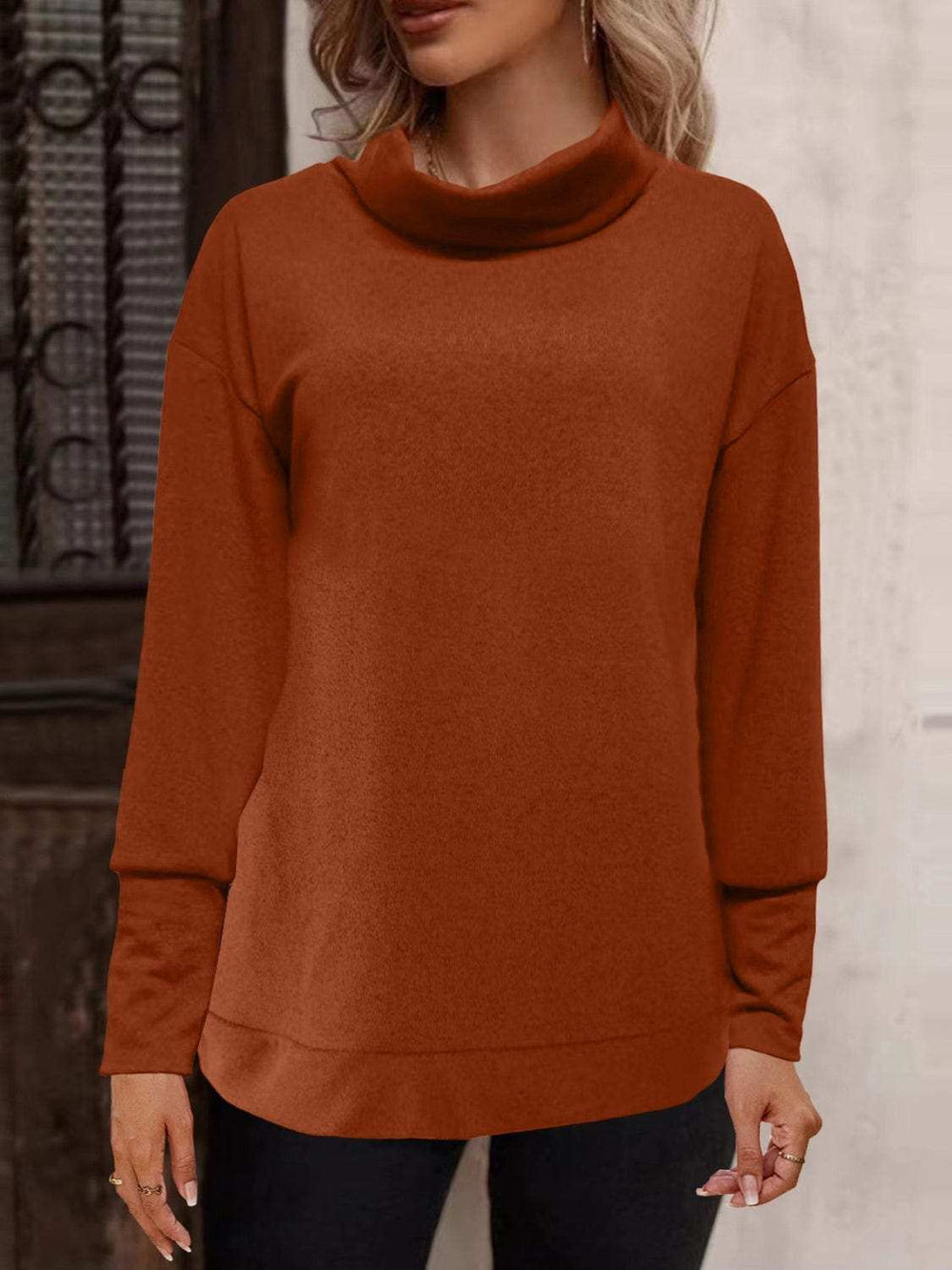 Full Size Mock Neck Long Sleeve T-Shirt - Trendsi - Flyclothing LLC