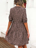 Printed Notched Half Sleeve Dress - Trendsi - Flyclothing LLC