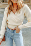 Ribbed Surplice Long Sleeve Sweater - Trendsi - Flyclothing LLC