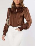 Frill Tied Lantern Sleeve Blouse - Trendsi - Flyclothing LLC