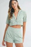 MABLE Eyelet Short Sleeve Crop Top and Shorts Set - Trendsi - Flyclothing LLC