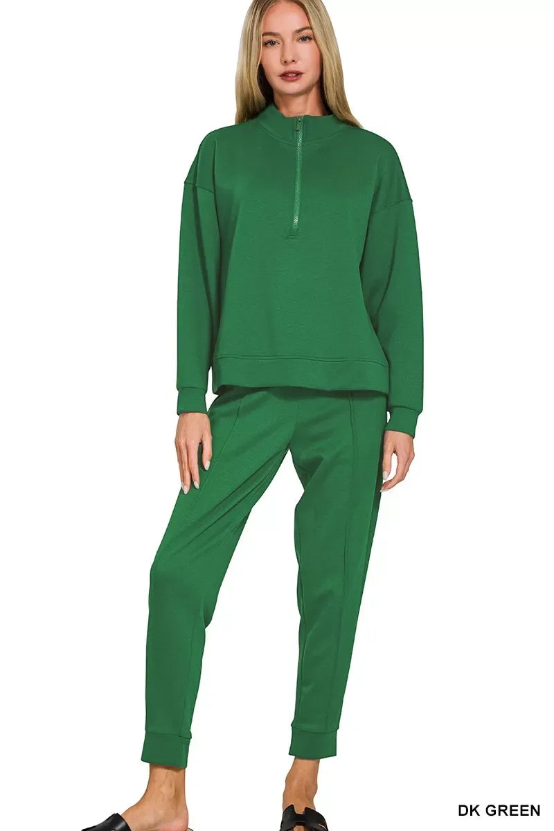 Zenana Scuba Half Zip Pullover and Jogger Set - Trendsi - Flyclothing LLC