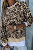 Slit Leopard Round Neck Long Sleeve Sweatshirt - Trendsi - Flyclothing LLC
