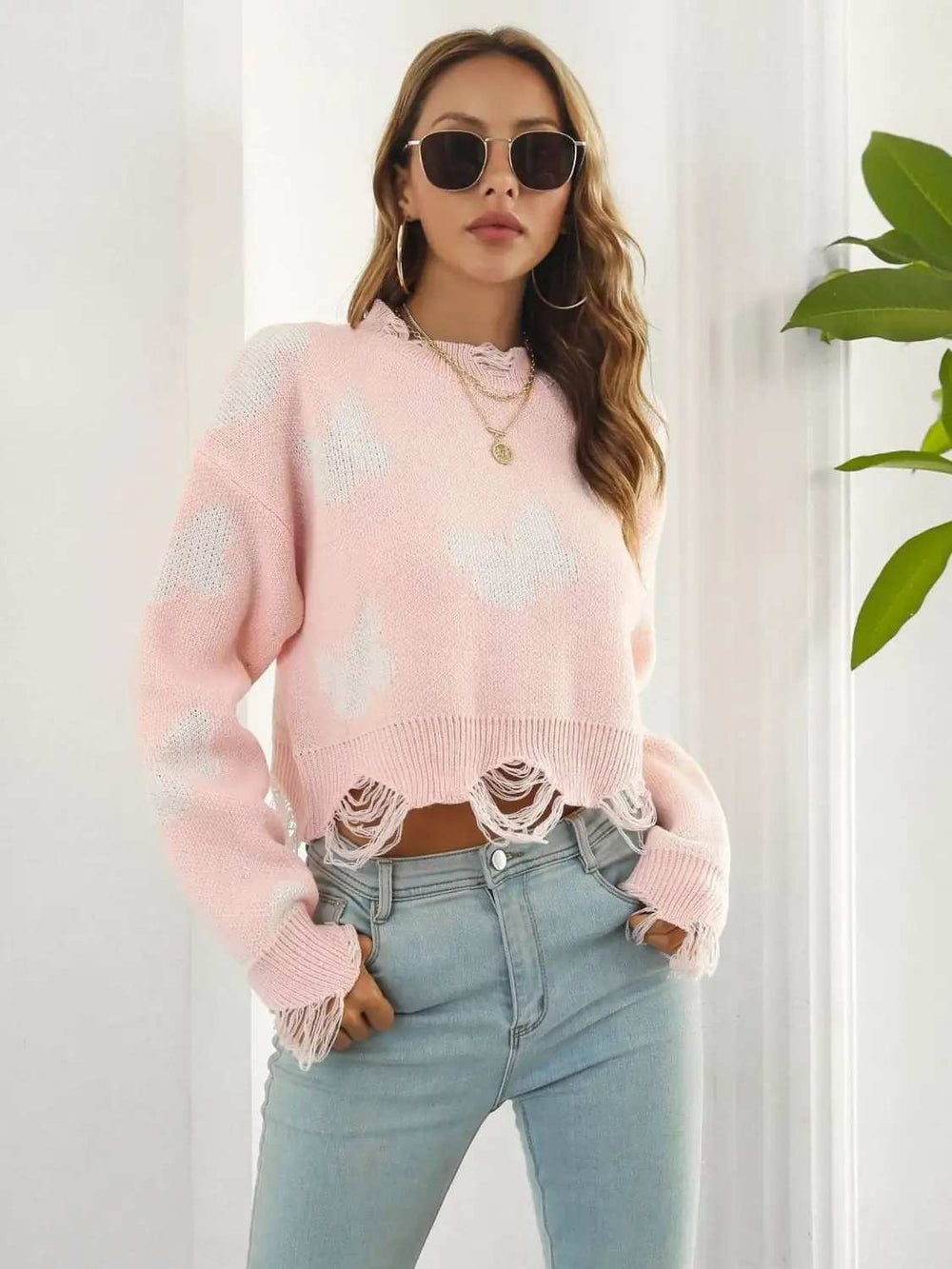 Distressed Butterfly Cropped Sweater - Trendsi - Flyclothing LLC