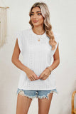 Eyelet Round Neck Tank - Trendsi - Flyclothing LLC