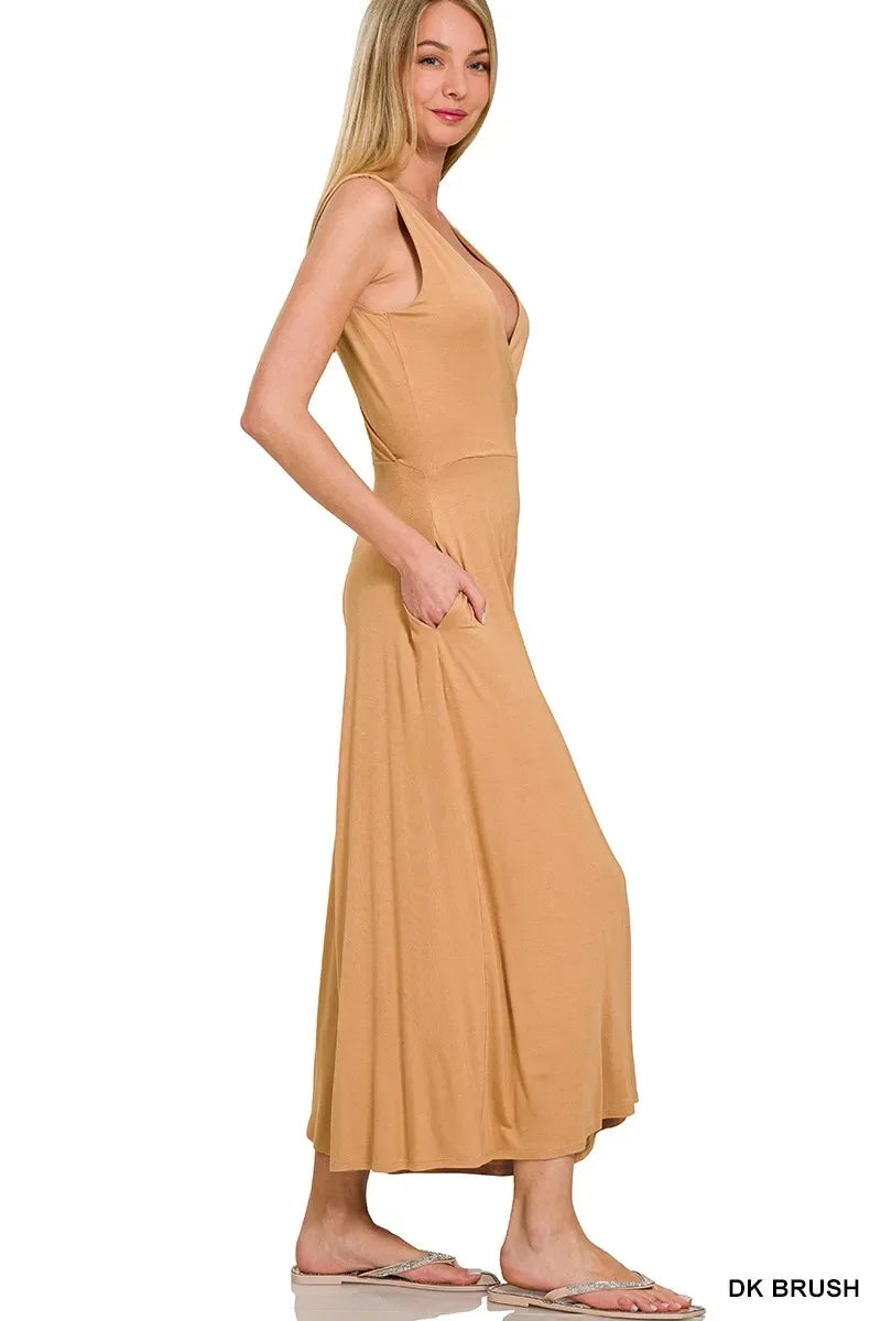Zenana Surplice Neckline Sleeveless Jumpsuit - Trendsi - Flyclothing LLC