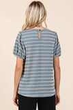 Mittoshop Contrast Striped Short Puff Sleeve Knit Top - Trendsi - Flyclothing LLC