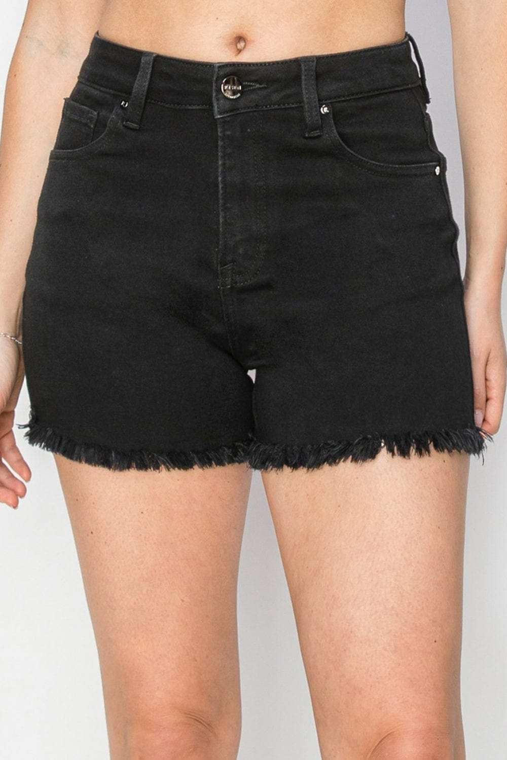 RISEN Full Size High Waist Raw Hem Denim Shorts - Trendsi - Flyclothing LLC
