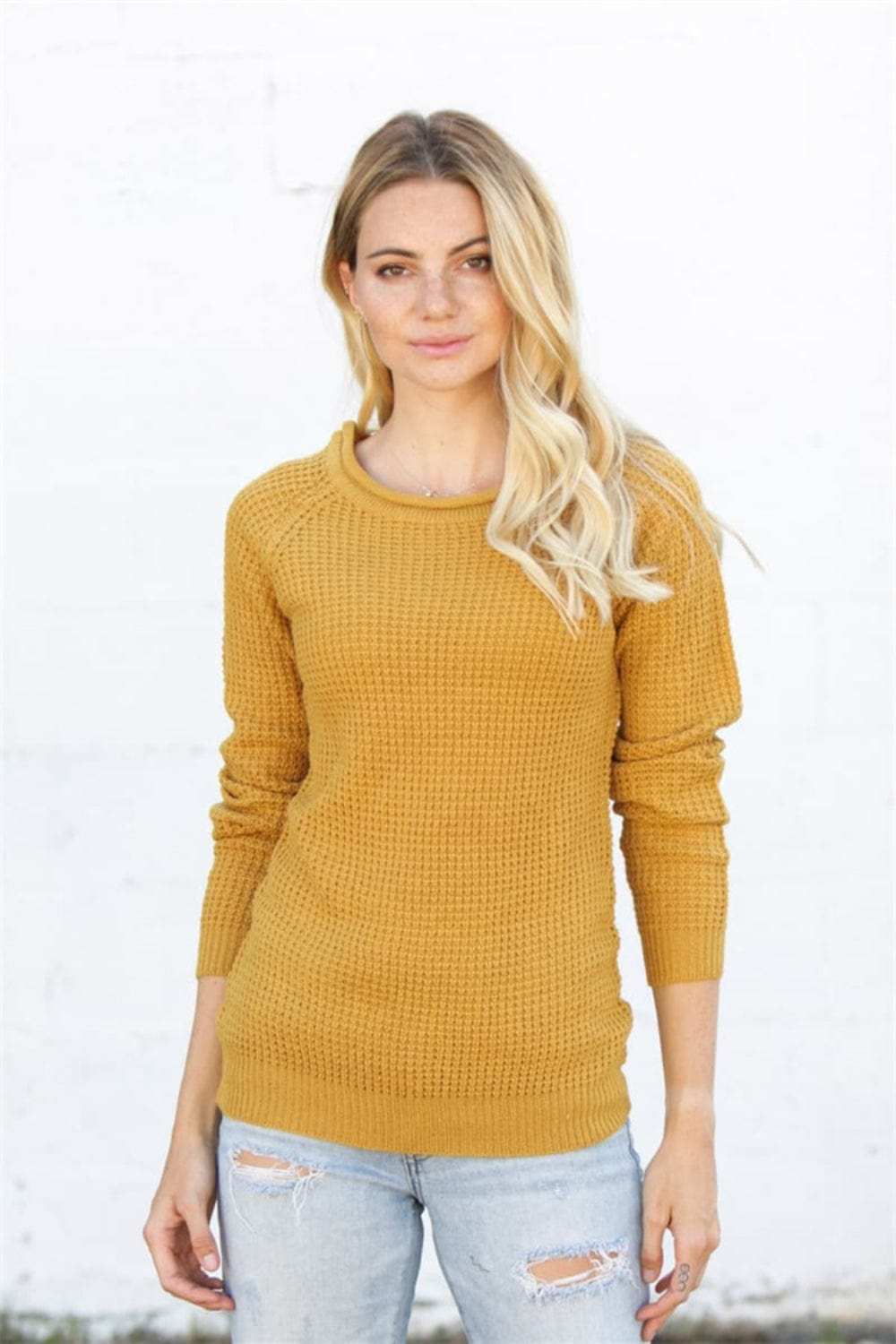 Round Neck Raglan Sleeve Sweater - Trendsi - Flyclothing LLC