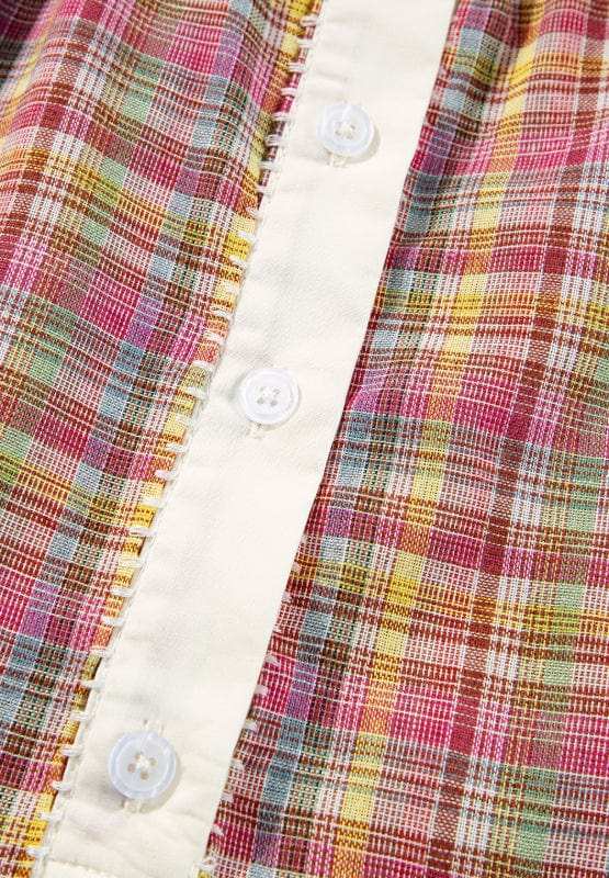 Mulit-Color Plaid Round Neck Long Sleeve Blouse - Trendsi - Flyclothing LLC