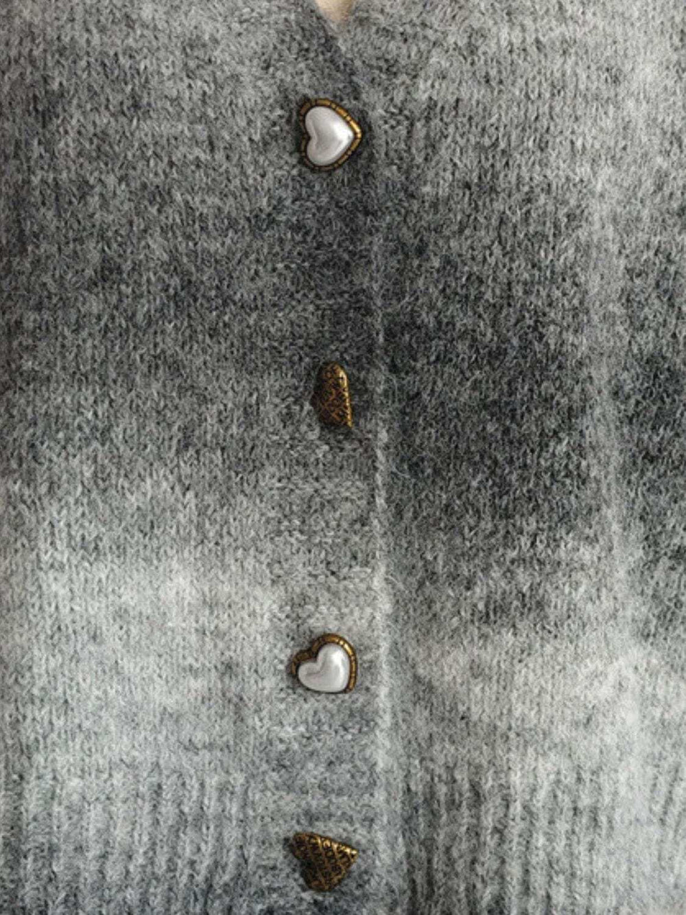 Gradient Heart Shape Button V-Neck Cardigan - Trendsi - Flyclothing LLC