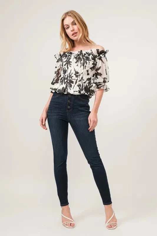 And The Why Smocked Off-Shoulder Floral Printed Top - Trendsi - Flyclothing LLC