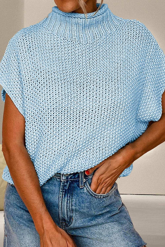 Turtleneck Cap Sleeve Sweater - Trendsi - Flyclothing LLC