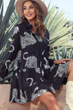 Leopard Collared Neck Long Sleeve Mini Dress - Trendsi - Flyclothing LLC