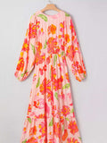 Smocked Floral Long Sleeve Maxi Dress - Trendsi - Flyclothing LLC