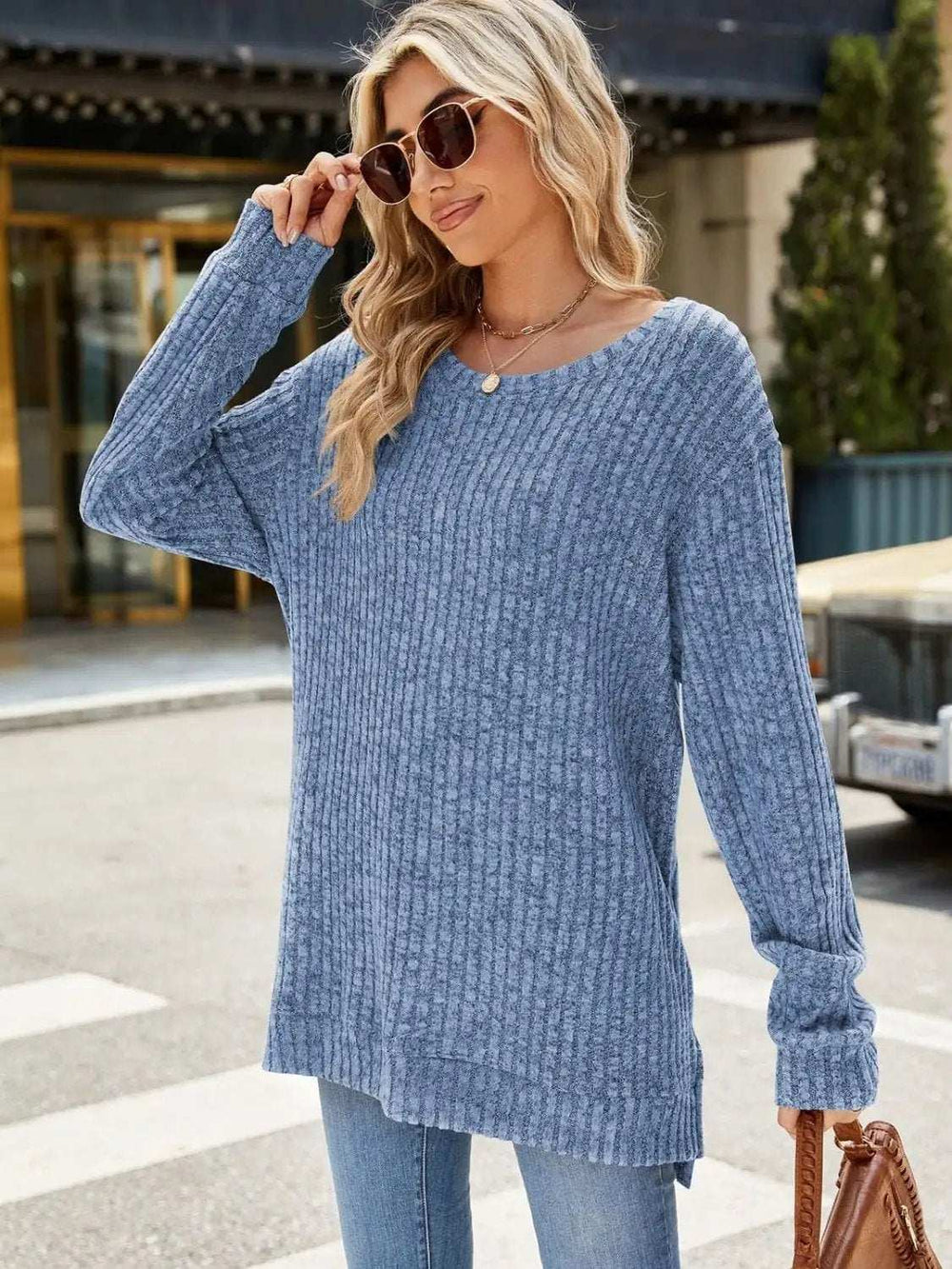 Round Neck Long Sleeve T-Shirt - Trendsi - Flyclothing LLC