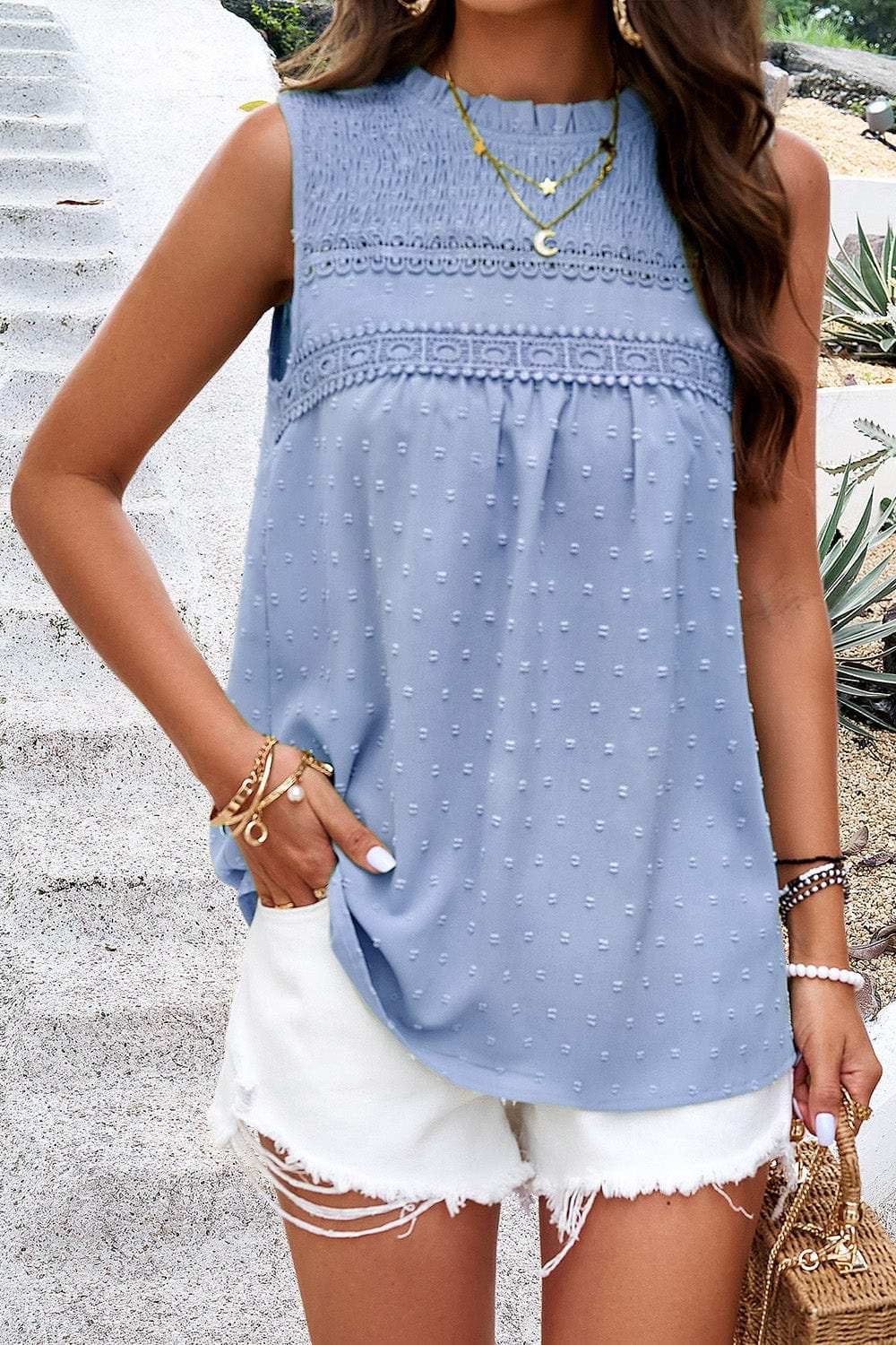 Swiss Dot Round Neck Tank - Trendsi - Flyclothing LLC