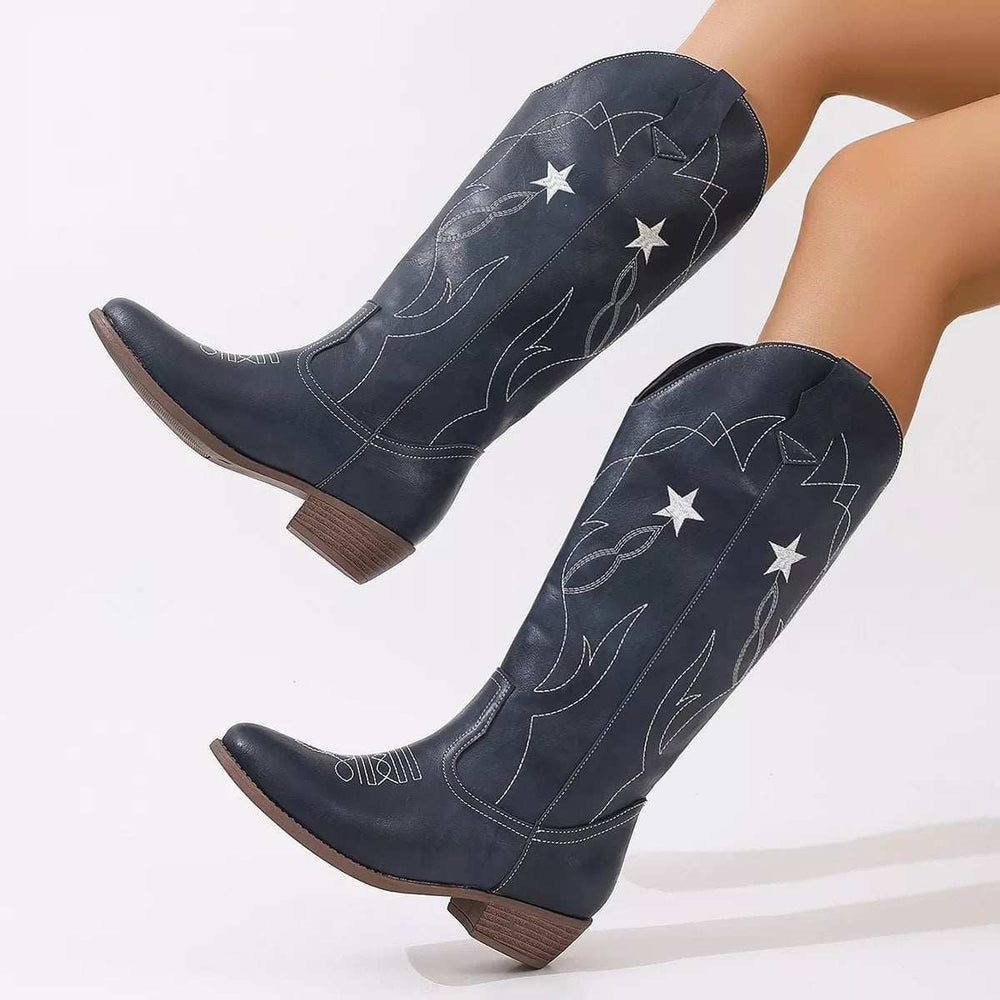 Western Star Embroidered Cowboy Boots - Trendsi - Flyclothing LLC