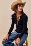 BiBi Ribbed Contrast Front Tied Top with Shrried - Trendsi - Flyclothing LLC
