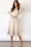 Round Neck Long Sleeve Tie Waist Sweater Dress - Trendsi - Flyclothing LLC