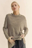 Davi & Dani Slit Mock Neck Long Sleeve Top - Trendsi - Flyclothing LLC