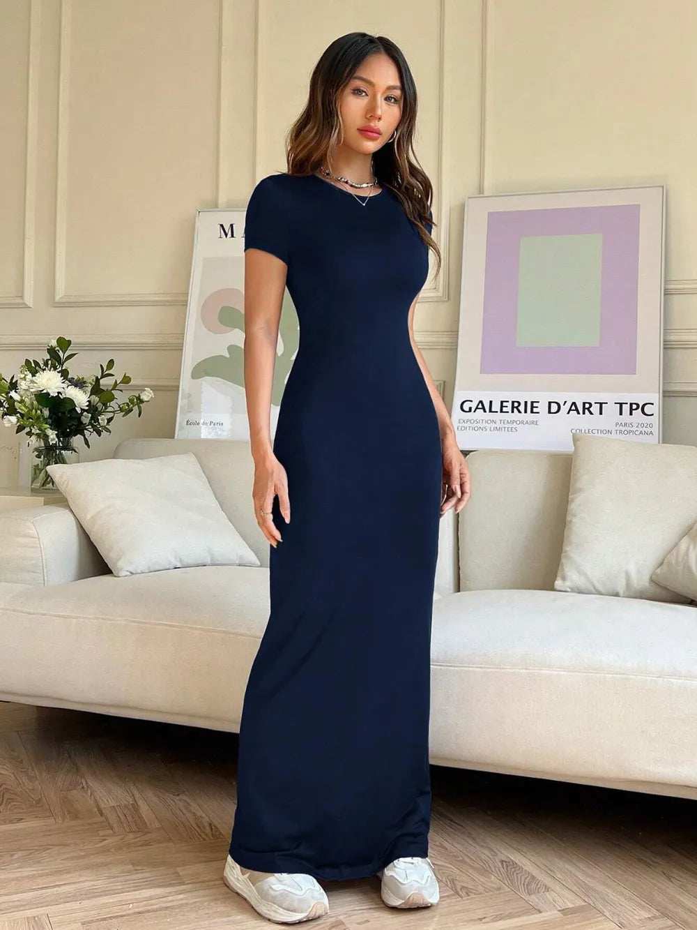 Short Sleeve Maxi Tee Dress - Trendsi - Flyclothing LLC