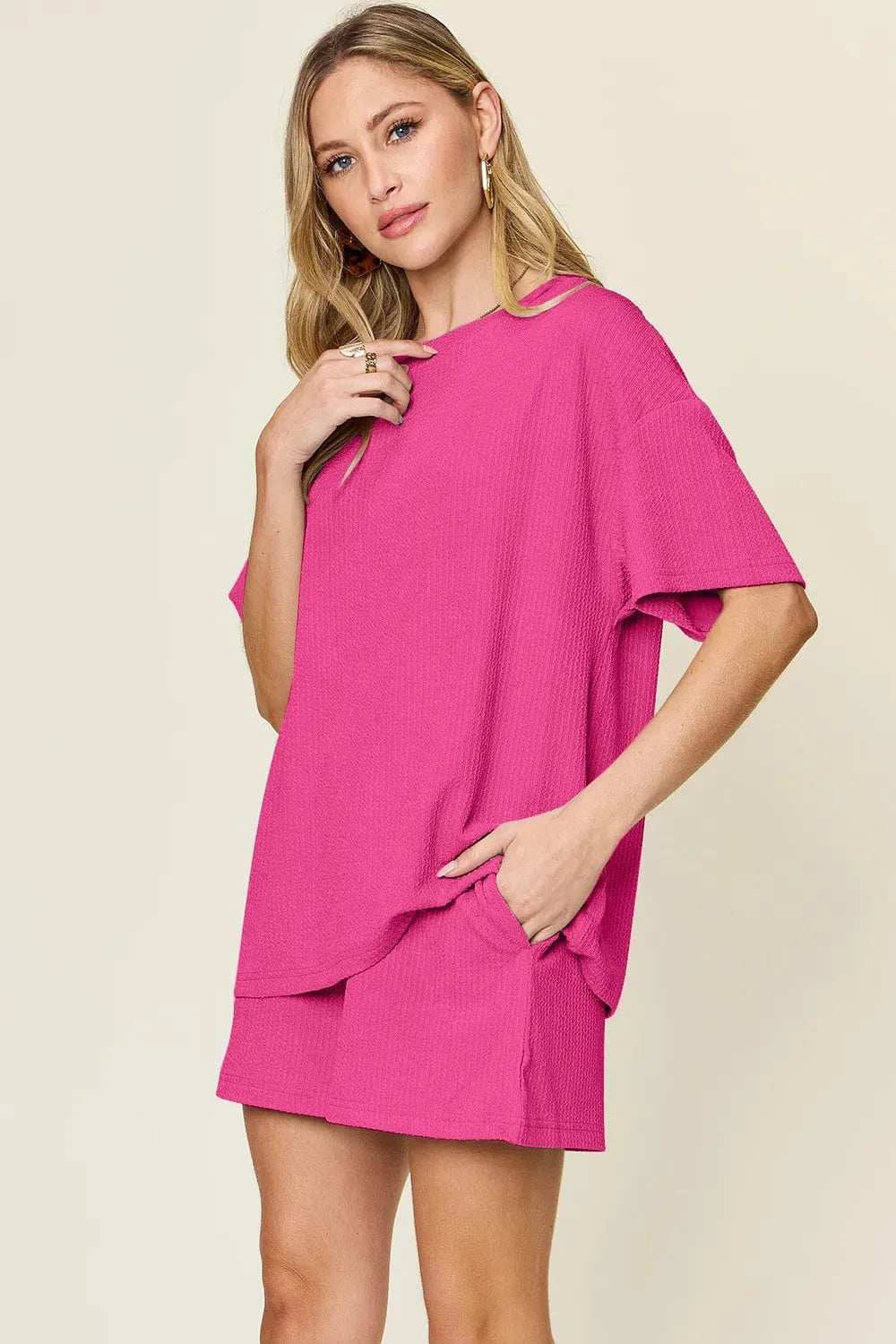 Double Take Basic style Round Neck Solid Set - Trendsi - Flyclothing LLC