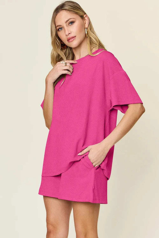 Double Take Basic style Round Neck Solid Set - Trendsi - Flyclothing LLC