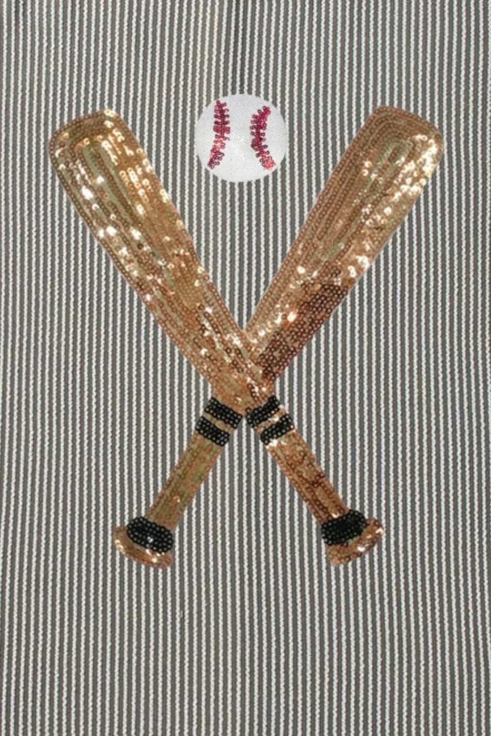 Sequin Baseball Round Neck Short Sleeve T-Shirt - Trendsi - Flyclothing LLC