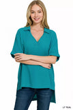 Zenana Double Gauze Short Sleeve High-Low Top - Trendsi - Flyclothing LLC