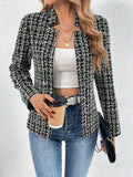 Plaid Open Front Long Sleeve Jacket - Trendsi - Flyclothing LLC