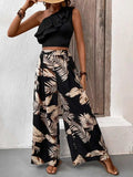Ruffled Sleeveless Top and Printed Pants Set - Trendsi - Flyclothing LLC