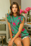 BiBi Leopard Leaves Print Woven Top - Trendsi - Flyclothing LLC